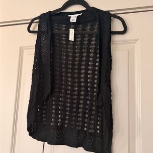 White House Black Market Black Open-Knit Sleeveless Cardigan Vest